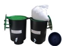 is an Aerobic Composting Kit (Two 35 Litre Compost Bins Made of Weather Resistant PPCP with Sieve, Green Lids And Accessories)