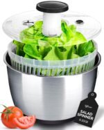lily&stone Large Stainless Steel Pump Salad Spinner with Drain, Bowl, and Colander - Quick and Easy Multi-Use Lettuce Spinner, Vegetable Dryer, Fruit Washer, Pasta and Fries Spinner - 6.33 Qt