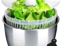 lily&stone Large Stainless Steel Pump Salad Spinner with Drain, Bowl, and Colander - Quick and Easy Multi-Use Lettuce Spinner, Vegetable Dryer, Fruit Washer, Pasta and Fries Spinner - 6.33 Qt