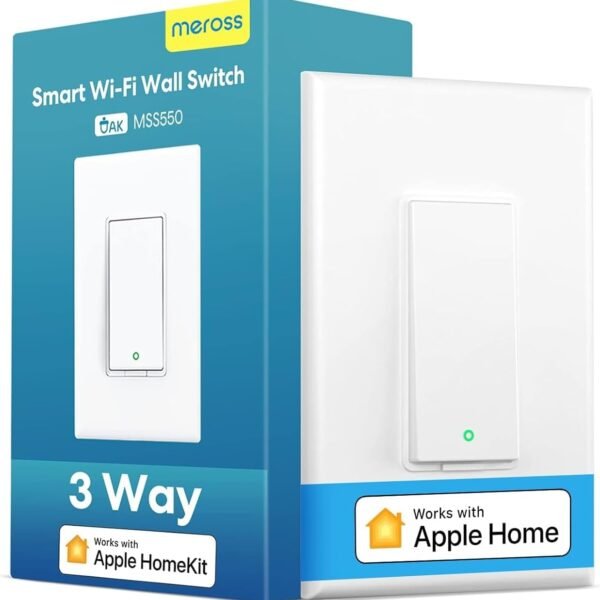 meross 3-Way Smart Switch 1 Pack, Neutral Wire Required, Compatible with Apple HomeKit, Alexa, Hey Google and SmartThings, Single Pole & 3 Way, 2.4GHz Wi-Fi, Remote and Voice Control, No Hub Required