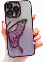 mobistyle Designed for iPhone 15 Pro Cover with Glitter Cute Butterfly Electroplating Design Back Cover Case iPhone 15 Pro for Women Teen Girls (Purple)