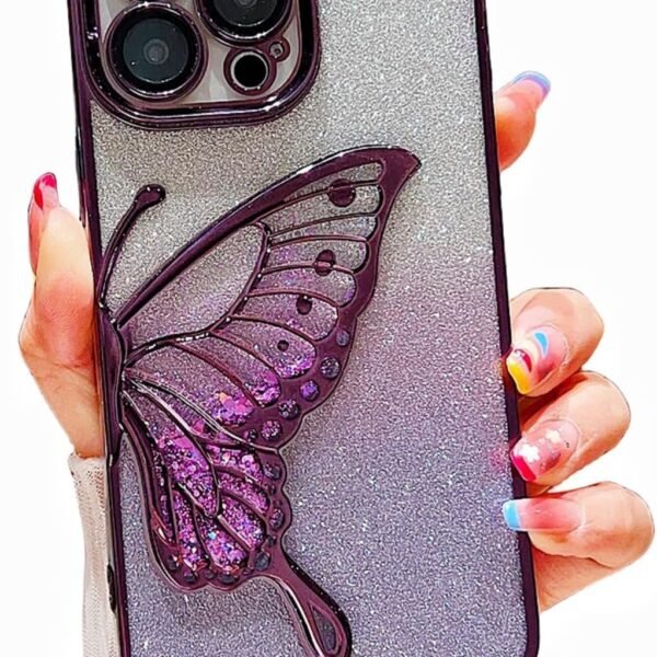 mobistyle Designed for iPhone 15 Pro Cover with Glitter Cute Butterfly Electroplating Design Back Cover Case iPhone 15 Pro for Women Teen Girls (Purple)