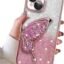 mobistyle Leather Designed For iPhone 13 Cover With Glitter Cute Butterfly Electroplate Plating Design Back Cover Case For Women Teen Girls (Pink)