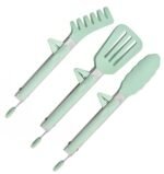 pepplo 3in1 Silicone Kitchen Cooking Tongs Set, Stainless Steel Nonstick Food Tong Silicone Tips for Serving Spaghetti Steak Pizza Salad(Green)