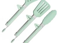 pepplo 3in1 Silicone Kitchen Cooking Tongs Set, Stainless Steel Nonstick Food Tong Silicone Tips for Serving Spaghetti Steak Pizza Salad(Green)