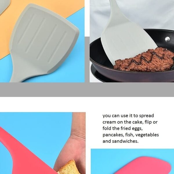 we3 Kitchen Spatula Set Heat Resistant Silicone and Stainless Steel Core - Turner Spatulas Rubber Grip - Flexible Silicone Spatulas for Non Stick Cookware (Dark Blue)