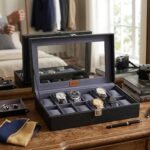 LEDO Men's and Women's Watch Box Holder Organizer Case In 12 Slots of watches In PU Leather with Black & Gray