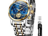 OLEVS Watches for Men Chronograph Business Wrist Watches Analog Quartz Moon Phase Stainless Steel Waterproof Luminous Dress Watches