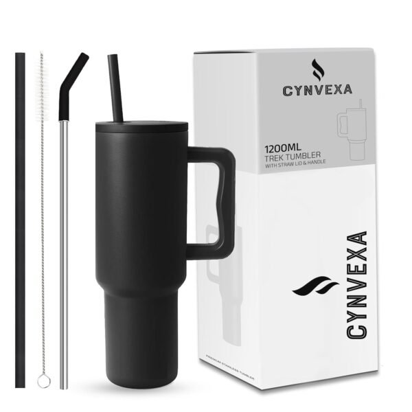 Tumbler with lid and Straw 1200ML Cup Stainless Steel Vacuum Insulated Tumbler for Water, Iced Tea or Coffee 1.2L Office Gym Travelling (40 - Oz - Black)