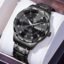 OLEVS Men's Business Watch Gold Blue with Large Easy-Read Analog Quartz Date Display Luxury Stainless Steel Band Waterproof Luminous Hands