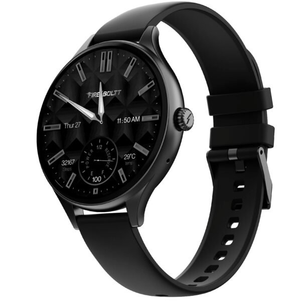 Fire-Boltt Phoenix Air Smart Watch 1.26” Round Display, Rotating Button, Wireless Charging, Ultra Lightweight Metal Body, Bluetooth Calling, Smartwatch with Silicone & Mesh Steel Straps Carbon Black