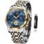 OLEVS Men's Business Watch Gold Blue with Large Easy-Read Analog Quartz Date Display Luxury Stainless Steel Band Waterproof Luminous Hands