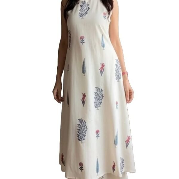 Klosia Women Pure Cotton Kurta Palazzo Set | Sleeveless Printed Kurta with Palazzo Pants | Summer Friendly, Office Wear Co-Ord Set