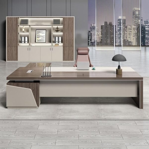 Lakdi Director & Executive L-Shape Office Table Luxury Desk Made in Particle Board with Side Unit Locking Drawer and Storage Wire Manager & CPU Storage - LDL-614_RFT