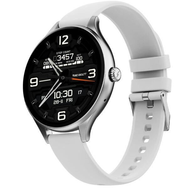 Fire-Boltt Phoenix Air Smart Watch 1.26” Round Display, Rotating Button, Wireless Charging, Ultra Lightweight Metal Body, Bluetooth Calling, Smartwatch with Silicone & Mesh Steel Straps Cloud White