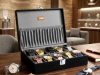 LEDO Men's and Women's Watch Box Holder Organizer Case In 10 Slots of watches In PU Leather with Royal Black & Gray color