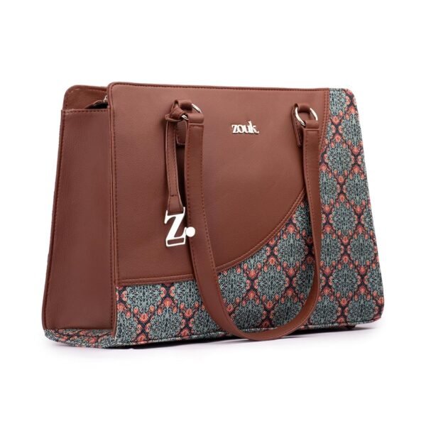 ZOUK Women's Office Essential Bag | Jute | Vegan Leather Handcrafted Tote Bag With Double Handle Shoulder Strap