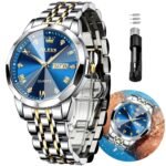 OLEVS Watches for Men Chronograph Business Wrist Watches Analog Quartz Moon Phase Stainless Steel Waterproof Luminous Dress Watches