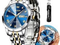 OLEVS Watches for Men Chronograph Business Wrist Watches Analog Quartz Moon Phase Stainless Steel Waterproof Luminous Dress Watches
