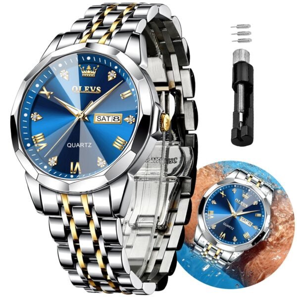 OLEVS Watches for Men Chronograph Business Wrist Watches Analog Quartz Moon Phase Stainless Steel Waterproof Luminous Dress Watches