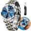 OLEVS Watches for Men Chronograph Business Wrist Watches Analog Quartz Moon Phase Stainless Steel Waterproof Luminous Dress Watches