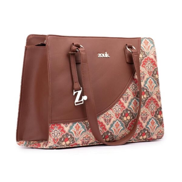 ZOUK Women's Office Essential Bag | Jute | Vegan Leather Handcrafted Tote Bag With Double Handle Shoulder Strap