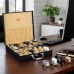 LEDO Men's and Women's Watch Box Holder Organizer Case In 18 Slots of watches In PU Leather with Royal Black & Cream color