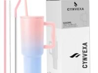 Tumbler with lid and Straw 1200ML Cup Stainless Steel Vacuum Insulated Tumbler for Water, Iced Tea or Coffee 1.2L Office Gym Travelling (40 - Oz - Pink Blue)