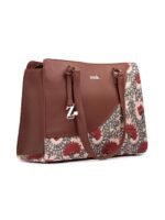 ZOUK Women's Office Essential Bag | Jute | Vegan Leather Handcrafted Tote Bag With Double Handle Shoulder Strap