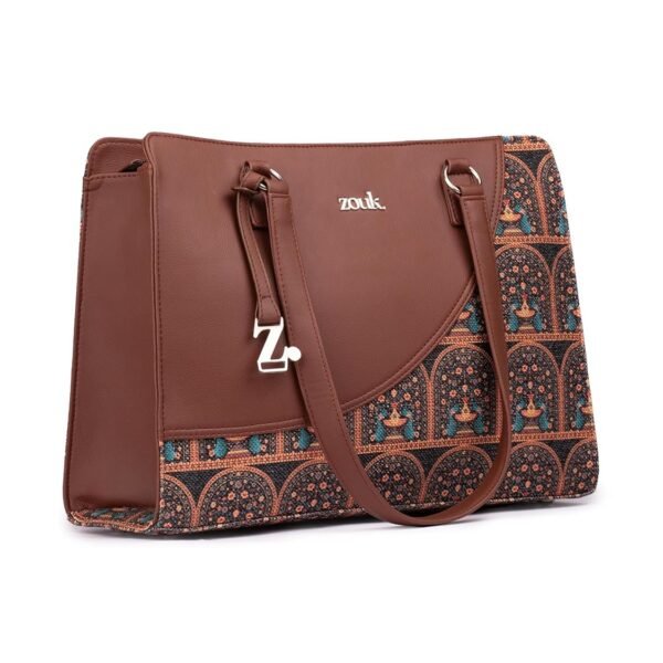 ZOUK Women's Office Essential Bag | Jute | Vegan Leather Handcrafted Tote Bag With Double Handle Shoulder Strap