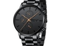 NIBOSI Men's Watches Analog Minimalist Black Dial Watch for Man Business Chronograph Casual Watches Stainless Steel Strap Date