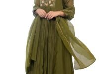 Nermosa Women Embroidery Solid Anarkali Kurta and Pant Set with Dupatta