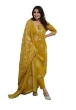 PARTHVI|Women's Pure Cotton Printed with Handwork Kurta with Pants and Dupatta Set | Ethnic Set | Suit Set | Kurta Set | Wedding Suit Set