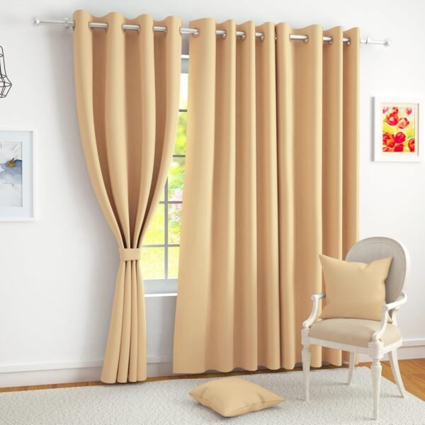 Story@Home 100% True Blackout Window Curtains 5 Feet Long Set of 1 | Plain Design | Room Darkening Curtain | Thermal Insulated Curtains for Living Room, Bedroom | (116 x 152 cm, Tan)