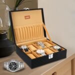 LEDO Men's and Women's Watch Box Holder Organizer Case In 8 Slots of watches In PU Leather with Royal Black & Cream color
