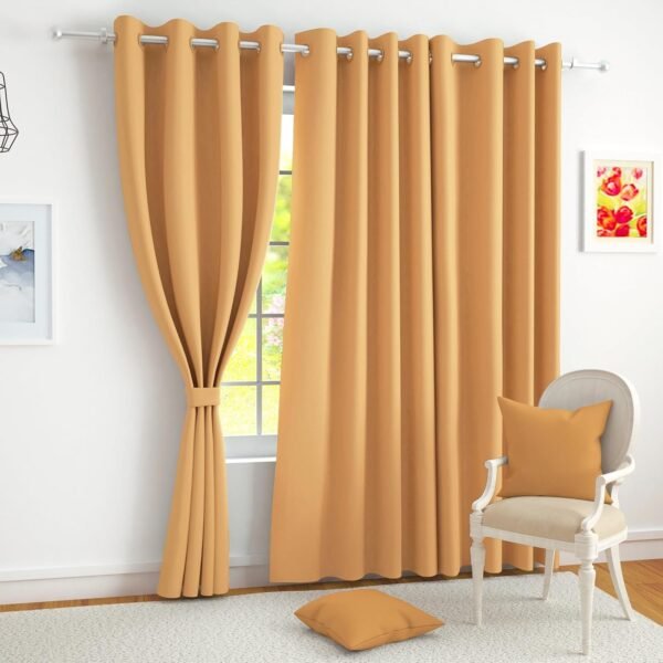 Story@Home 100% True Blackout Window Curtains 5 Feet Long Set of 1 | Plain Design | Room Darkening Curtain | Thermal Insulated Curtains for Living Room, Bedroom | (118 x 152 cm, Mustard)