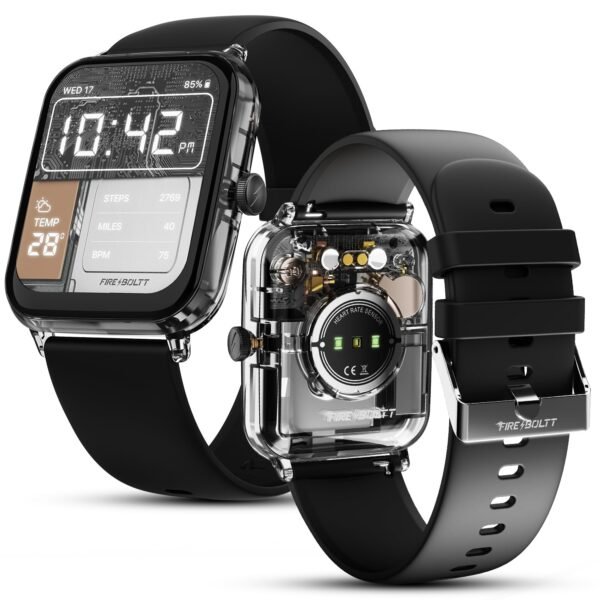 Fire-Boltt Ninja Phantom Smart Watch 1.83” Display, Transparent Clear Body Design, Bluetooth Calling, 120+ Sports Modes, Voice Assistant, AI Outfit Watch Face Smartwatch for Men & Women Shadow Black