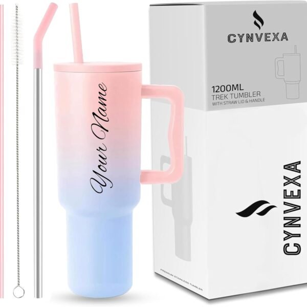 Tumbler with lid and Straw 1200ML Cup Stainless Steel Vacuum Insulated Tumbler for Water, Iced Tea or Coffee 1.2L Office Gym Travelling (Pink Blue)