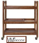 3-Tier Solid Wood Rolling Bar Trolley Wine Serving Trolley, Wheels,Utility Tray, Kitchen Storage Cart, Seasoning Rack on Wheel,for Dining Room Wine Serving Trolley (3 Tier, Brown Finish)
