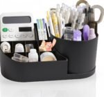 360 Degree Rotating Desk Makeup Brush Organizers and Pencil Pen Organizers for Desk Desktop Storage Stationery Supplies Cute Pencil Cup Pot for Office School Home (BLACK)