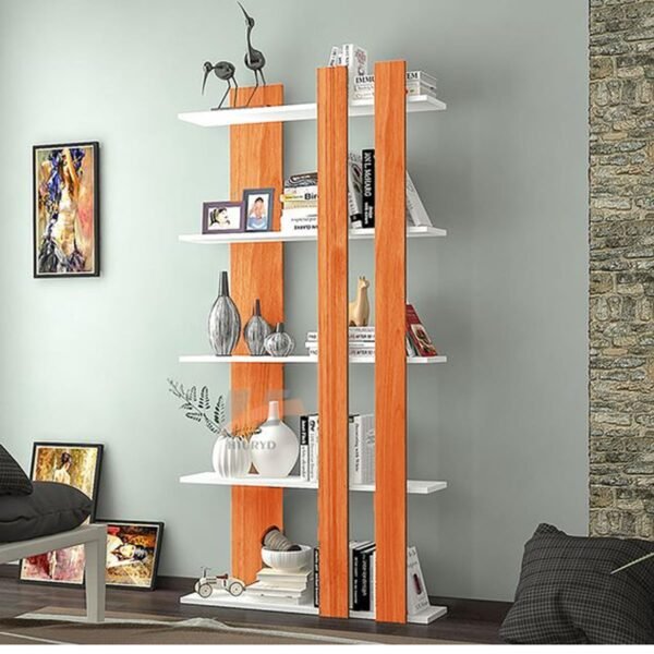 5 Tier Open Bookshelf Modern Bookcase, Wood Book Shelf, Floor Freestanding Bookshelves Vertical Storage Organizer for Bedroom, Living Room, Office (White/Teak)