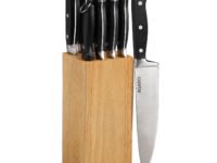 AGARO Galaxy 9 Pcs Kitchen Knives Set with Wooden Case, 7 Knives, 1 Knife Sharpener, 1 Wooden Case, High Carbon Stainless Steel, Non Slip Triple Rivet Strong Handle, Cooking, Cutting, Slicing, Silver.