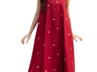 ANNI DESIGNER Women's Cotton Printed Maroon Hand-Print Kurta Set|A-Line Kurta With Palazzo|Co-Ord Set|Ethnic & Stylish Two Piece Dress|Casual & Office Wear Coord Set