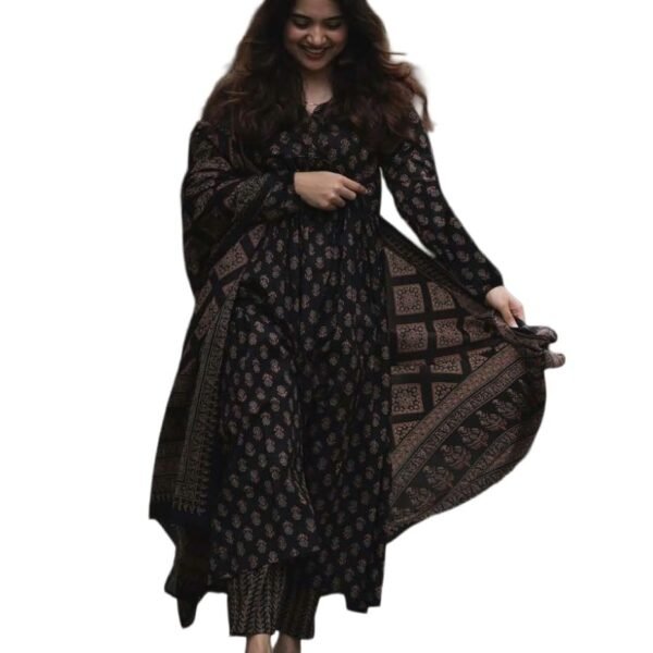 ANNI Designer Women's Rayon Viscose Anarkali Kurta Set with Pant and Dupatta | Stylish Long Kurti Dress for Festive, Party, and Ethnic Wear