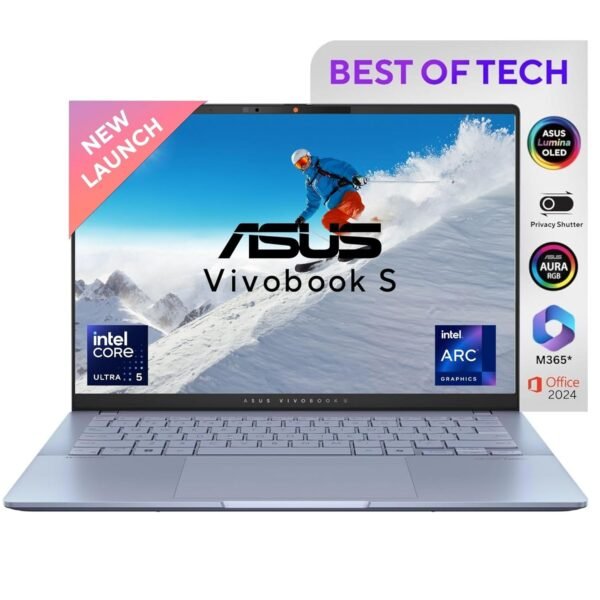 ASUS Vivobook S14,Intel Core Ultra 5 (Series 2), 16GB RAM,512GB SSD,Intel Arc iGPU,40TOPS, OLED,14",Windows 11,M365 Basic (1Year)*,Office Home 2024,Mist Blue,1.30 kg, S5406SA-QD098WS, Copilot+ AI PC
