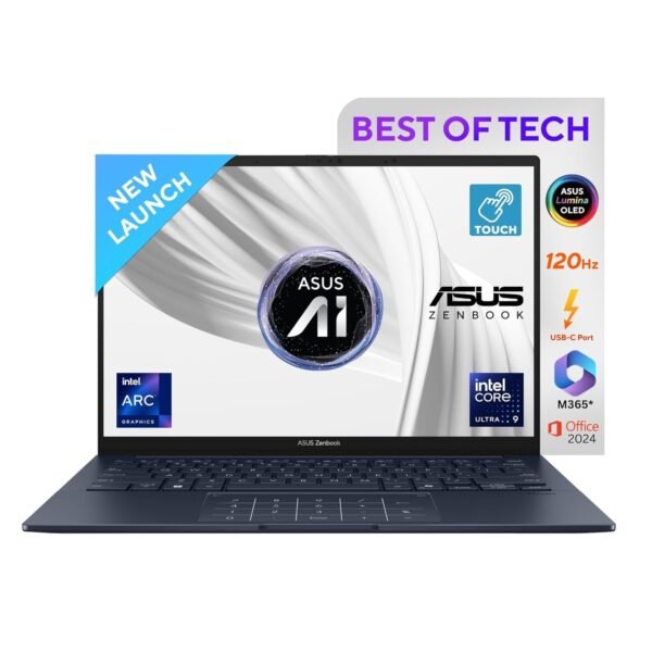 ASUS Zenbook 14, Intel Core Ultra 9 (Series 2), 32GB,1TB, Intel Arc iGPU,3K OLED Touch screen,14",120Hz,Windows 11,M365 Basic (1Y)*,Office 2024,Ponder Blue,1.28 kg,UX3405CA-PZ164WS,Thin & Light Laptop