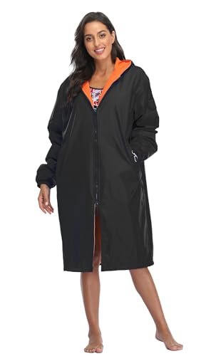 Adoretex Unisex Swim Parka Water Resistant Warm Coat Water Sports Swim Parka for Adult & Kids-PK005-Black/Orange-YL