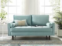 Alisha Solid Wood Square Arm Loveseat Premium Suede Velvet Upholstery (Mint).