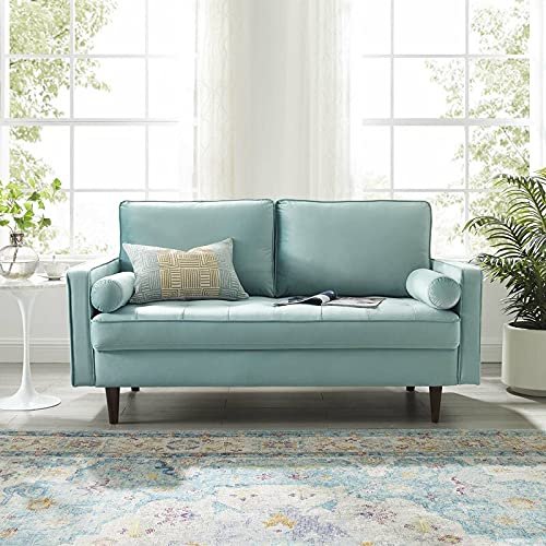 Alisha Solid Wood Square Arm Loveseat Premium Suede Velvet Upholstery (Mint).