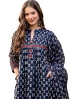 Amayra Women's Pure Cotton Printed A-Line Kurta Set with Palazzo Pants & Dupatta- Ethnic Wear